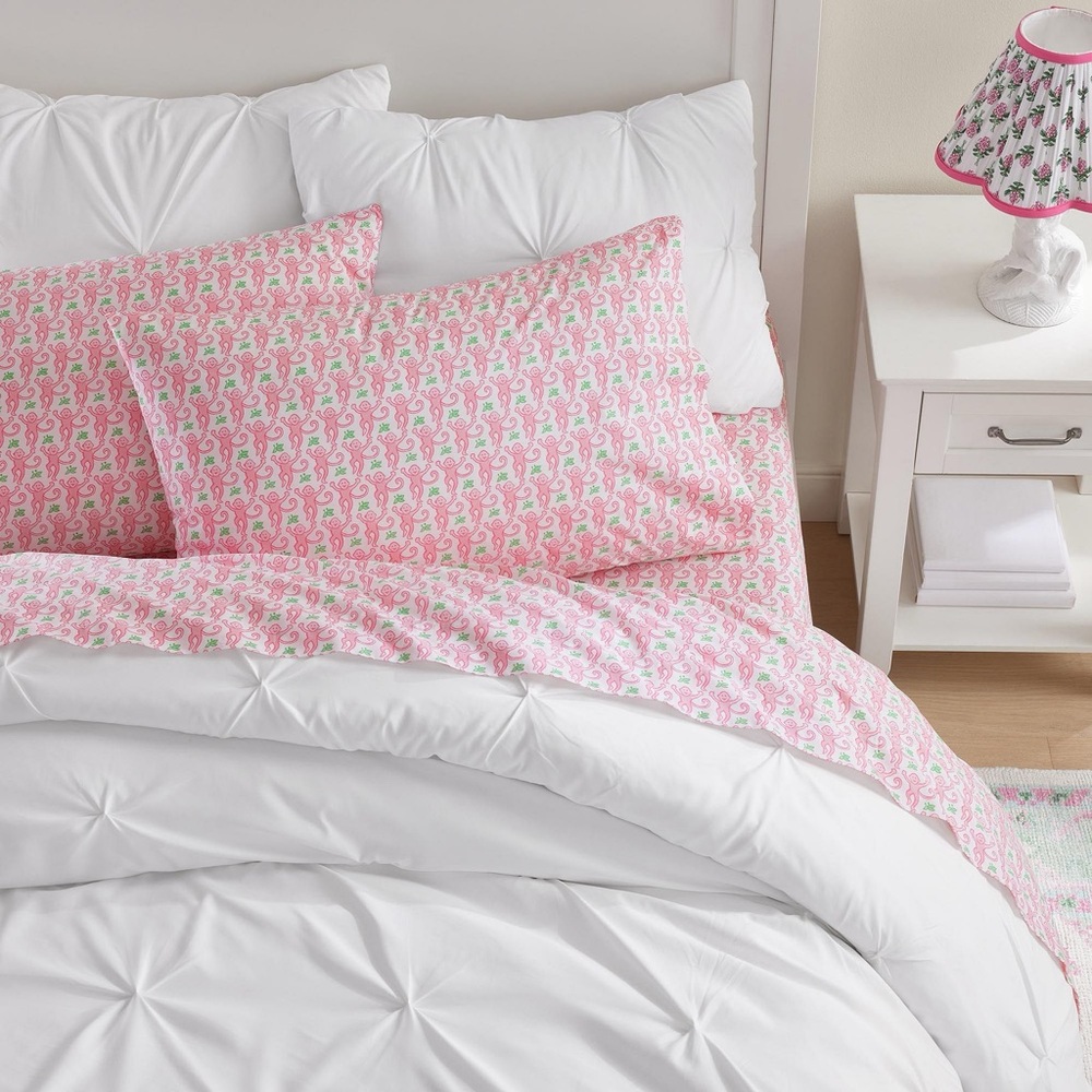 Roller Rabbit Pink and White Bedding Set TWIN